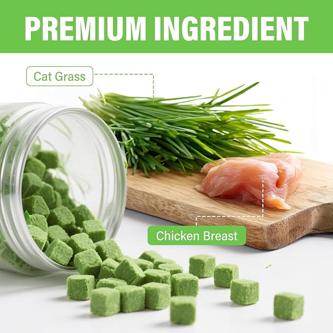 Cat Grass Treats for Indoor Cats, Digestive Health Support with Wheat Grass, Hairball Control Chews, Natural Grain-Free Snack for Kittens