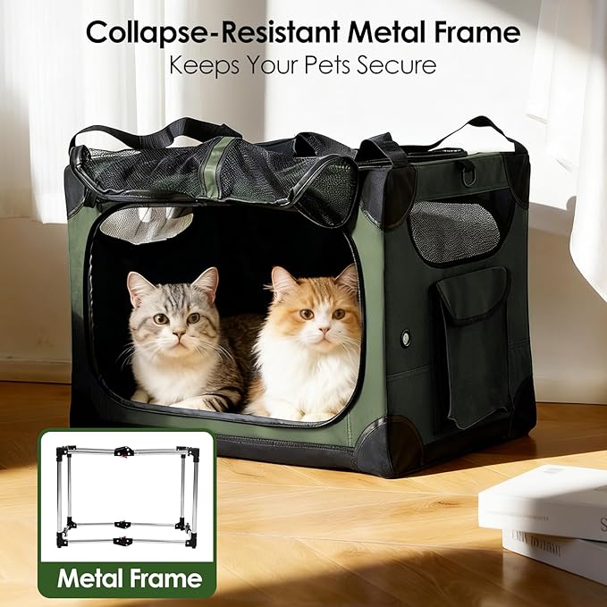 Extra Large Cat Carrier for 2 Cats, XL with Removable Divider, Foldable Soft-Sided Pet Carrier with Storage Tote, Portable Travel Crate for Large Cats, for Car & Home Use, 24" x 17" x 17"