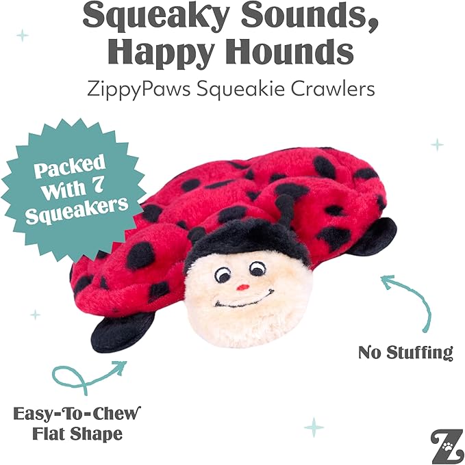 ZippyPaws Squeakie Crawlers - No Stuffing Dog Toys to Keep Them Busy, for Small, Medium, & Large Dogs, Squeaky Pet Toy for Boredom, Unstuffed Chew Toy, Puppy Products, Turtle & Ladybug - 2 Pack, 10"