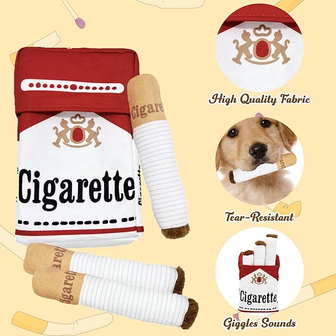 Funny Cigarettes Dog Toy - 4Pcs Interactive Dog Teething Toys Squeaky Cigar Pet Toy Indoor Bite Kick Plush Dog Cat Toys Supplies for Puppies Small Dogs Pet Present Cats Pet Lovers Gift
