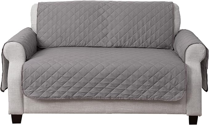 Furhaven Water-Resistant & Reversible Loveseat Cover Protector for Dogs, Cats, & Children - Two-Tone Pinsonic Quilted Living Room Furniture Cover - Gray/Mist, Loveseat