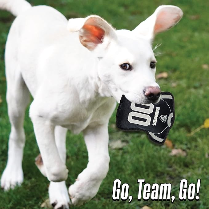 The 1st Ever Tough but Smooth Dog Toy NFL LAS Vegas Raiders Football Jersey Tough Pet Toy. A Premium Quality Doggie Toy with Built-in Squeaker. Sports Fans Favorite Chew Toy