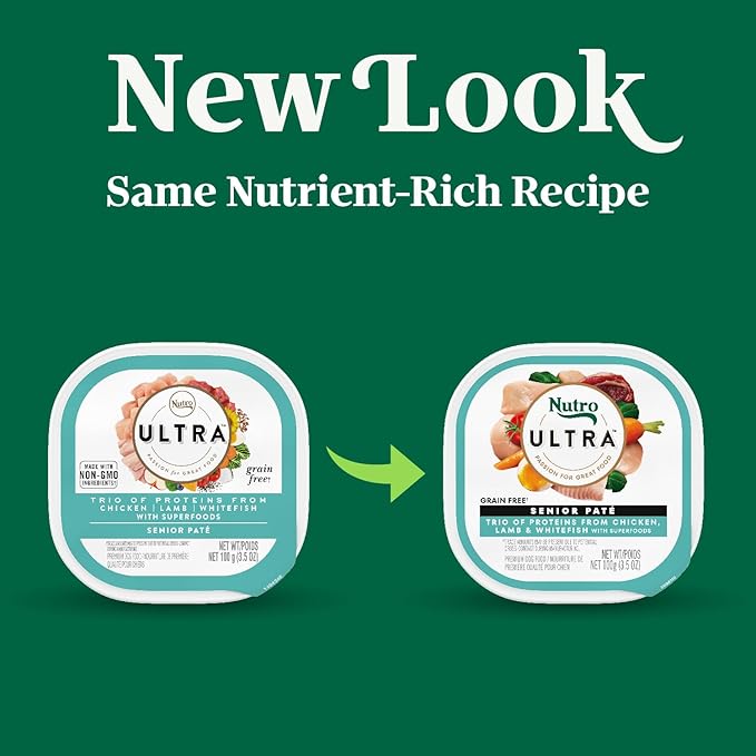 Nutro Ultra Wet Dog Food Senior Pate Trio of Proteins Chicken, Lamb & Whitefish, Senior Dog Wet Food, 3.5 oz. Trays, (24 Count, Pack of 1)
