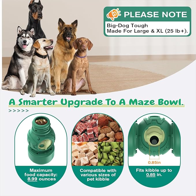 KADTC Roll Dog Treat Dispenser Toy, XL Size, Wobble Giggle, Adjustable Slow Feeder Puzzle for Medium & Large Dogs Enrichment Toy