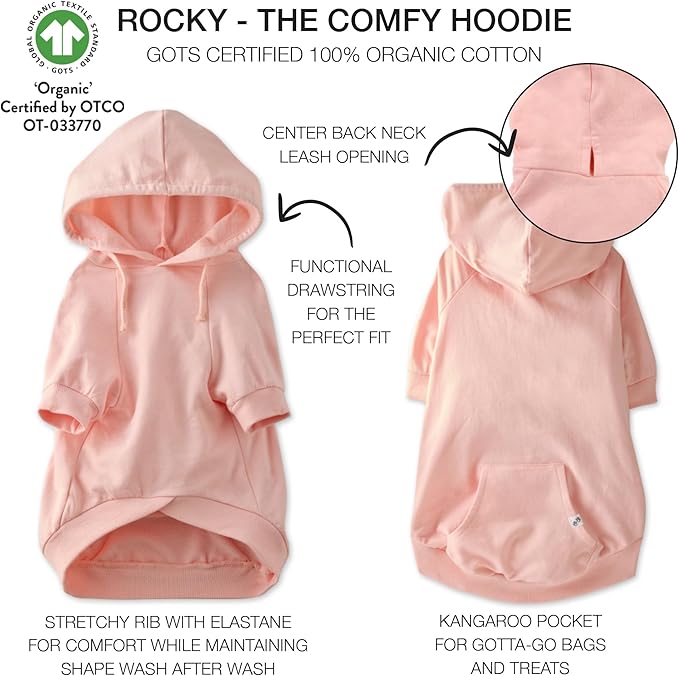 Pet Passion Rocky – The Original Lightweight Hooded Tee 100% Organic Cotton Dog Hoodie Pet Coat Sweater for All Sized Dogs, Original Pink, XXX-Small (up to 5lbs)