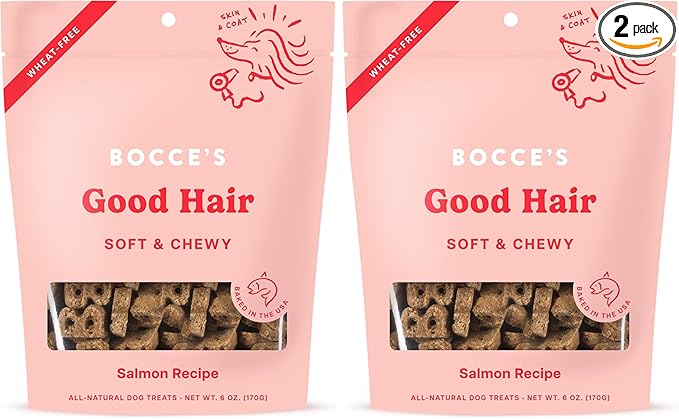 Bocce's Bakery Dailies Good Hair Dog Treats for Skin & Coat Support,Wheat-Free Dog Treats,Made with Real Ingredients,Baked in The USA,All-Natural Soft & Chewy,Salmon Recipe,6 oz,(Pack of 2)