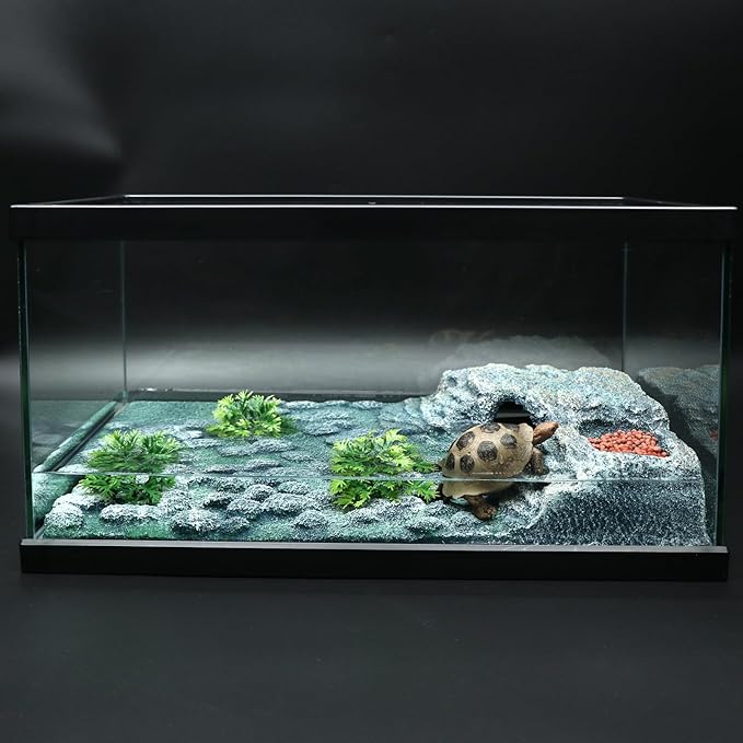AQUA KT Turtle Ramp Climbing Basking Platform, Tortoise Dock and Hideout, Turtle Food Bowl, Terrarium Plant, in Complete Terrarium Aquatic Decoration Kit, Pack of 1