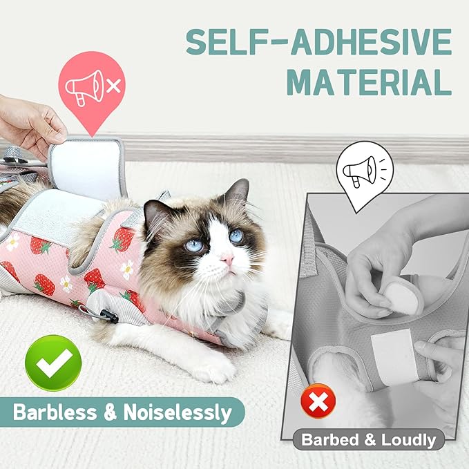 Supet Cat Grooming Hammock Harness for Nail Trimming, Cat Grooming Hanging Sling for Nail Clipping, Pet Restraint Holder for Cutting Nails, Medicine, Ear & Teeth Cleaning, Eye Care (Strawberry L)