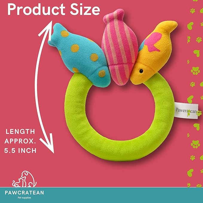 7" Squeaky Plush Toy for Puppies Small Dogs Self Etertainment Washable Soft Made [PET ONLY] (Fish Ring)