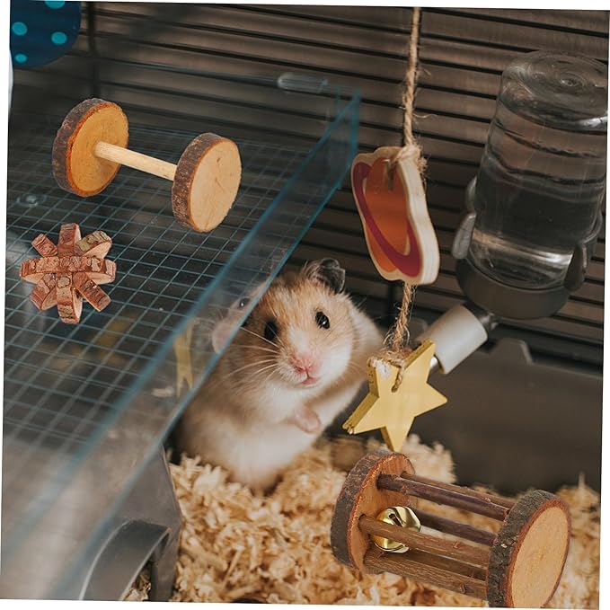 ORFOFE 5Pcs Wooden Hamster Small Animal Chew Teething for Hamsters Guinea Pigs Birds Cage Accessories Natural Safe Pet Activity Kit for Exercise and Stress Relief