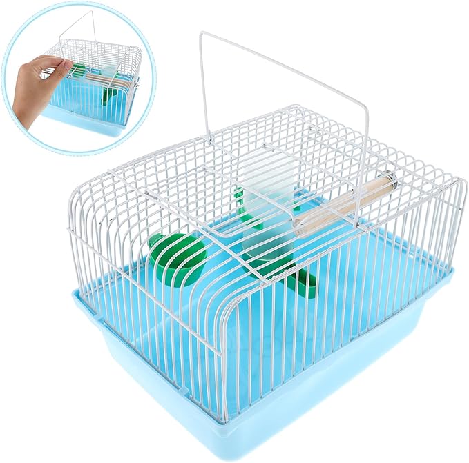 BESPORTBLE Portable Small Metal Parrot Bird Cage with Wood Perch, Food Box, and Water Dispenser, Travel Carrier for Parakeets and Lovebirds, Blue Mini Bird Cage for Outdoor Use