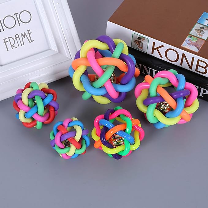 Wiggle Ball Dog Toy 6 Sizes, Pet Toys Colorful Interactive Balls with Bell