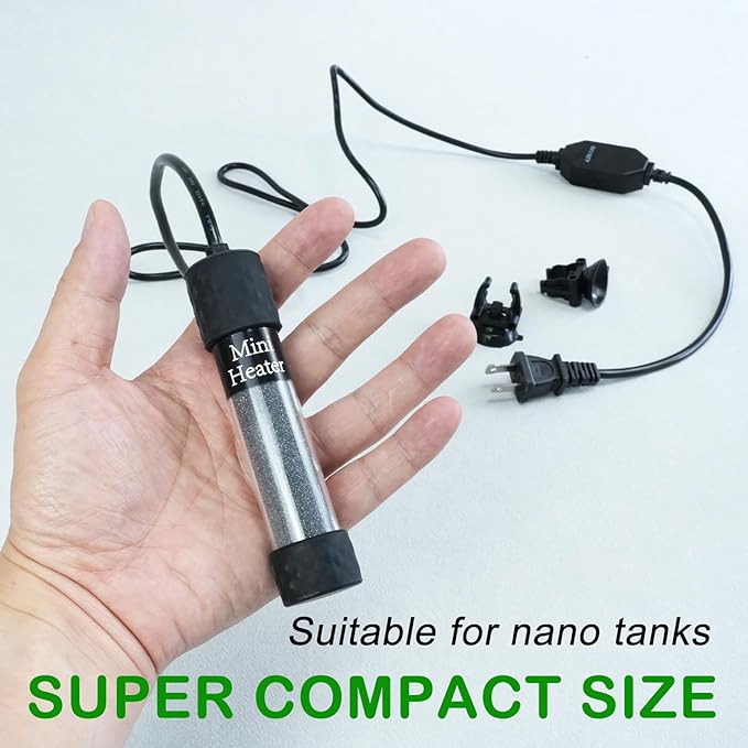 Small Submersible Aquarium Heater, Adjustable Mini Fish Tank Heater 25W 50W 100W 150W with External Temperature Controller, Digital Display, for 5/10/20/30 Gallons (50W)