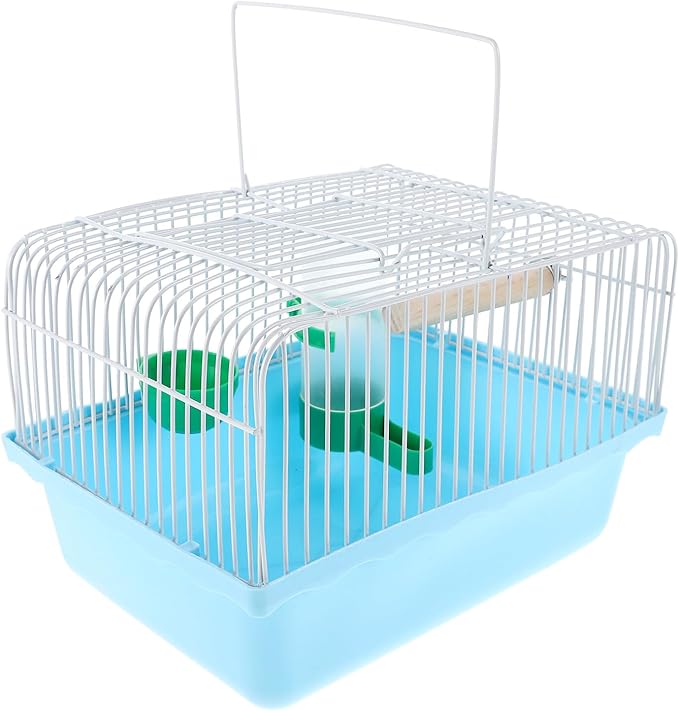 BESPORTBLE Portable Small Metal Parrot Bird Cage with Wood Perch, Food Box, and Water Dispenser, Travel Carrier for Parakeets and Lovebirds, Blue Mini Bird Cage for Outdoor Use