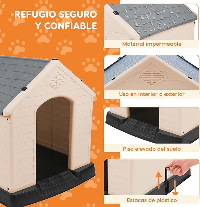 Plastic Dog House - Durable Dog House for Small Medium Large Dogs with Raised Floor and Vents - Ventilate - Easy Clean and Assemble Dog Kennel