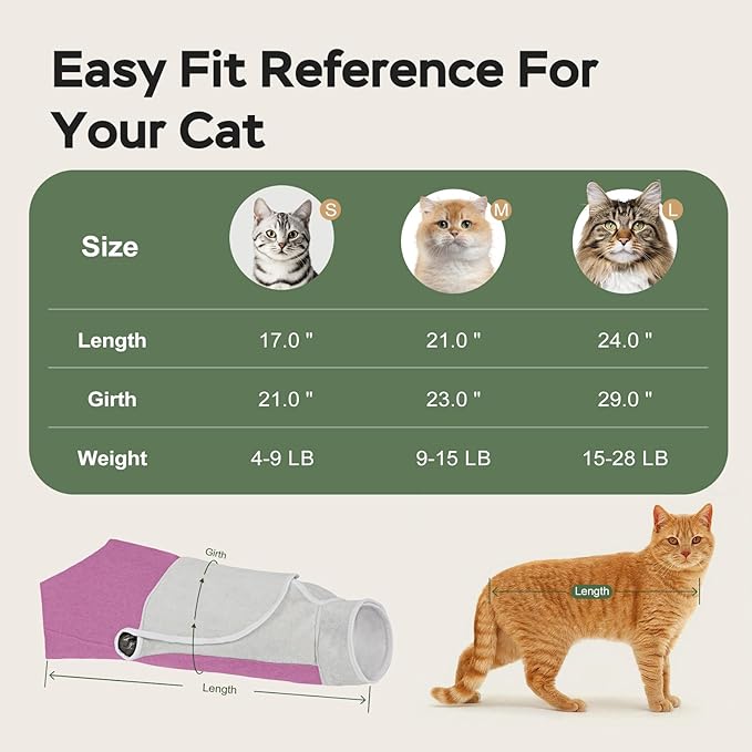 Cat Wrap for Cutting Nails, Self-Adhesive Cat Nail Clipping Restraint Bag, Anti-Scratch Cat Grooming Swaddle for Meds, SubQ Fluids, Ear Cleaning, Teeth Brushing & Vet Visits,Pinkish Purple,L