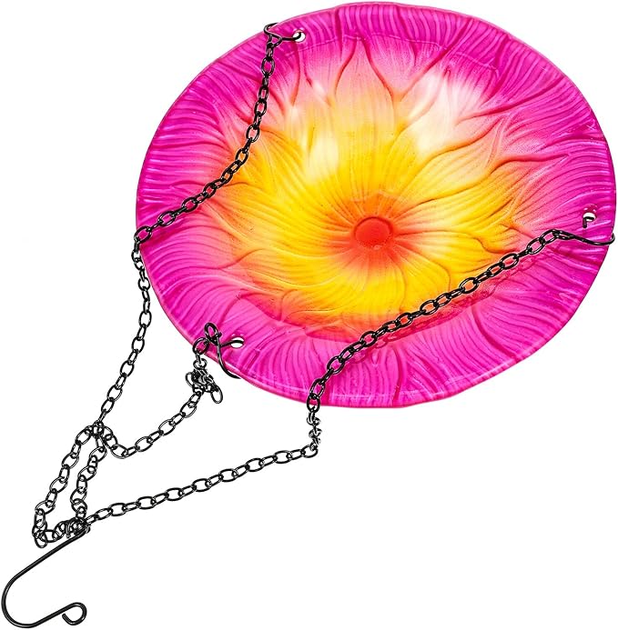 Kichvoe Flower-Shaped Hanging Bird Feeder and Solar Heated Bird Bath for Garden Outdoors, 8-inch Swing Design with Petal Shape, Sturdy Hanging Wildlife Feeder for Backyard Birding