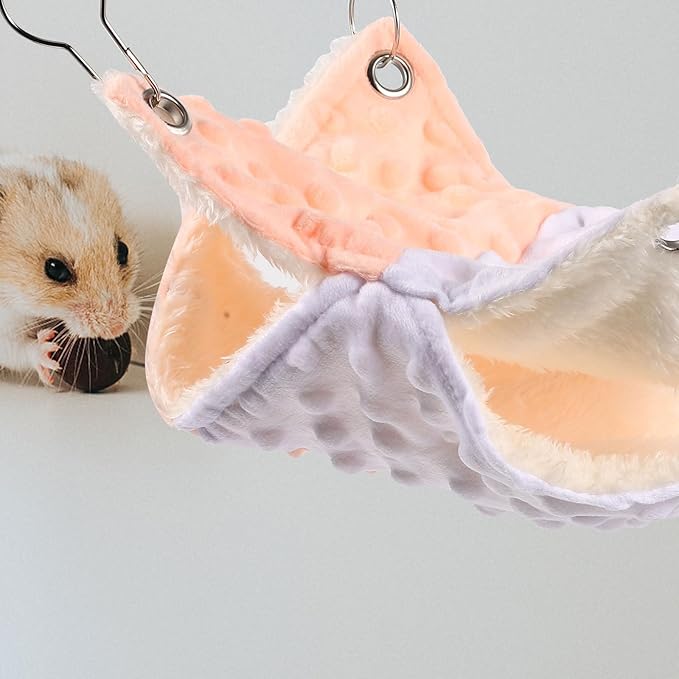Guinea Pig Hammock Bed and Hamster Resting Hammock Double-Layer Warm Fleece Small Pet Sleeping Nest for Squirrels and Birds Cage Accessories