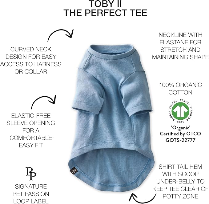 Pet Passion Toby II - The Perfect Tee, 3 Pack Short Sleeve Pet T-Shirt 100% Organic Cotton Tees Clothes for Small, Medium, Large Dogs, Navy Ombre, X-Large (55-80 lbs)