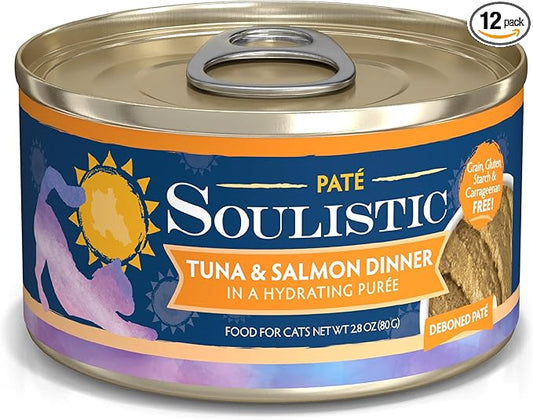 Soulistic Paté, Tuna and Salmon Dinner in a Hydrating Purée, 2.8oz Can, Pack of 12