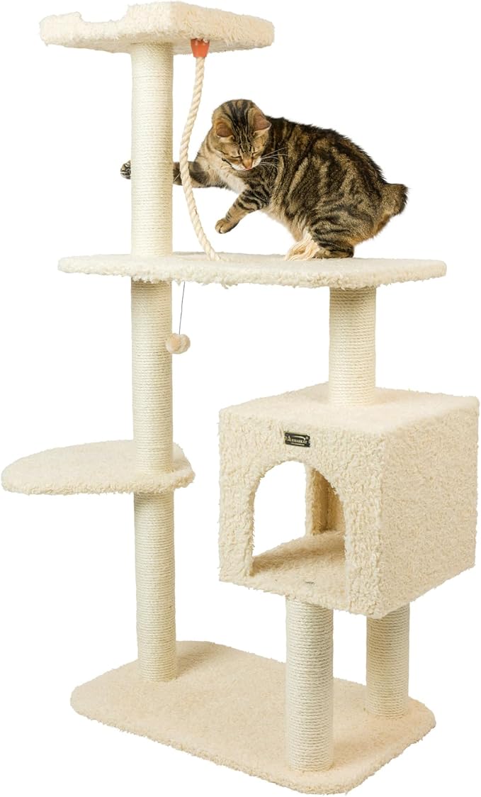 Armarkat Faux Fur Covered Cat Scratching Real Wood Furniture 57" Beige A5708