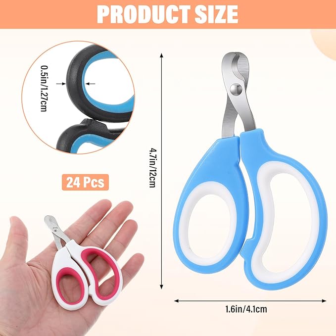 24 Pcs Cat Nail Trimmers & Cat Claw Clippers Bulk, Pet Nail Clippers Set for Cats, Kittens, Dogs, Puppies, Rabbits, Grooming Essentials for Cattery, Breeders, Pet Salons(12 Colors)