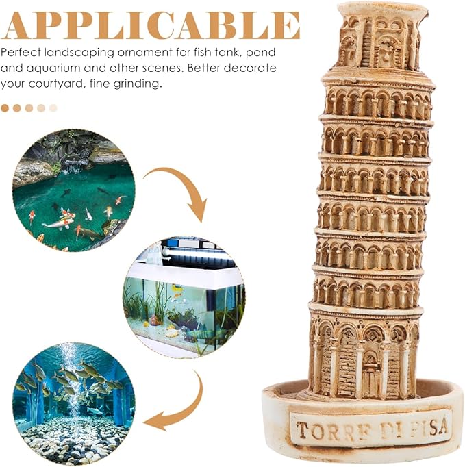 Alasum Leaning Tower of Resin Statue Fish Tank Decor, 4.13" Miniature Aquarium Ornament, Realistic Italy Landmark Landscape Decoration Hideout for Betta, Minnows and Aquatic Pets