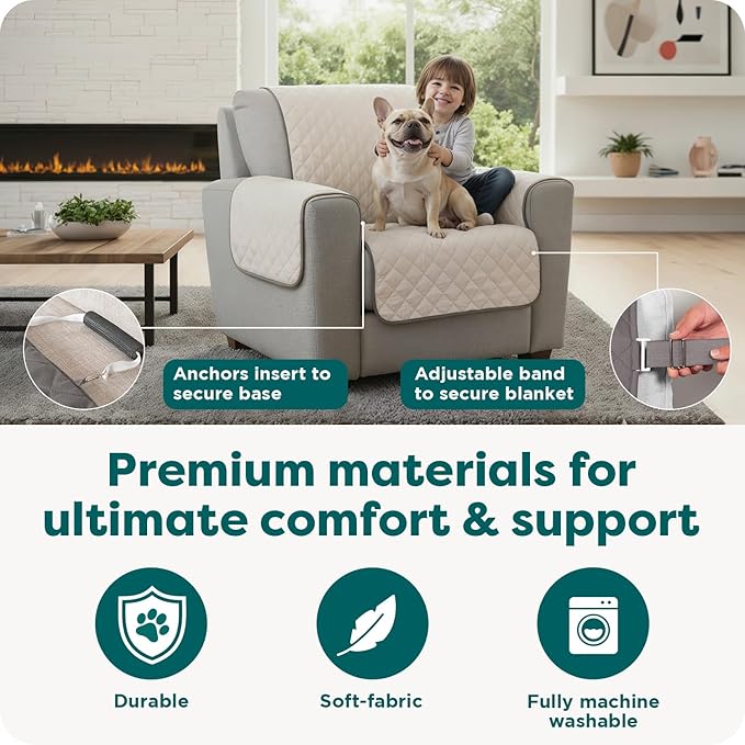 FurHaven Water-Resistant Sofa Cover for Dogs & Cats, Reversible Couch Protector with Secure Straps and Pinsonic Quilted Fabric, Machine Washable Couch Cover, Sofa Sized, Gray Mist