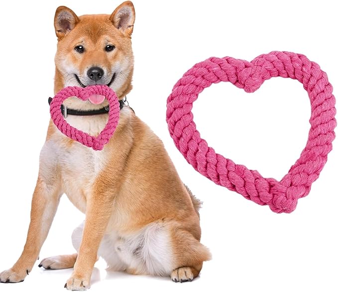 Cute Dog/Cat Chew Toys, Dog Toys for Chewers, Heavy Duty Dental Dog Rope Toy for Dogs, Creative Love Heart Shaped Interactive Rope Dog Toys, Cotton Puppy Teething Chew Tug Toy Dark(Random color)