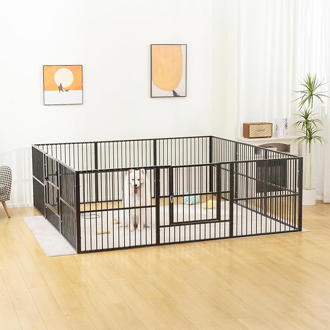 Dog Playpen - 32" Height Dog Pen, Heavy Duty Puppy Pen with Door, Safe & Sturdy, Easy Assemble for Indoor/Outdoor Pet Playpen (8 Panels with Door)