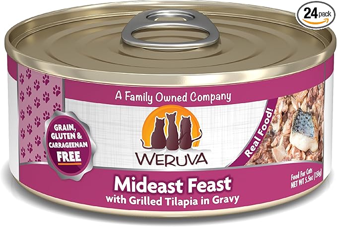 Weruva Classic Cat Food, Mideast Feast with Grilled Tilapia in Gravy, 5.5oz Can (Pack of 24)