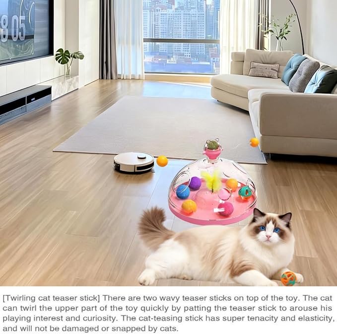 Interactive Cat Toys for Indoor Cats, Kitten Toys with Spinning Dome, Catnip Ball, Feathers & Rolling Balls - Spinning Teaser Toy for Outdoor Cats (Green)