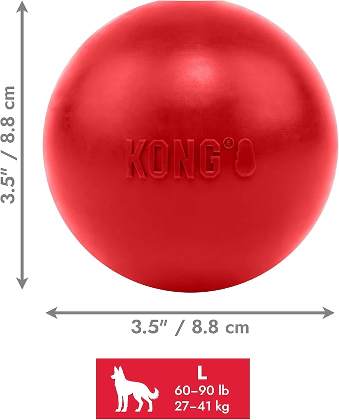 KONG Ball with Hole - Durable Dog Fetch Toy for Training, Interactive Playtime & More - Classic Natural Rubber Ball - Red - for Large/X-Large Dogs
