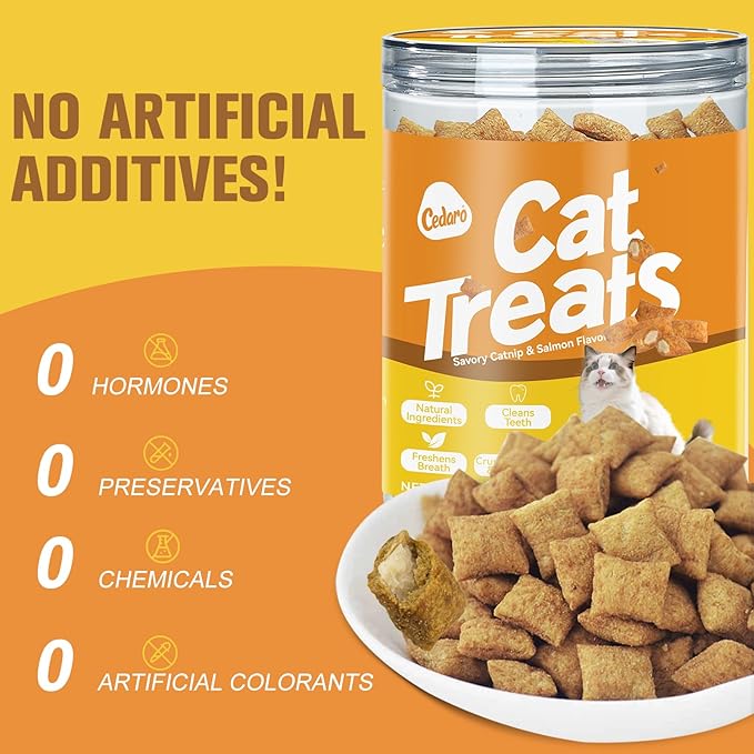 Healthy Catnip Treats - Natural Crunchy & Soft Cat Treats Healthy, Cat Breath Freshener, Dental Care & Digestive Support, Perfect Cat Gifts for Indoor Cats & Kittens, 5.64oz