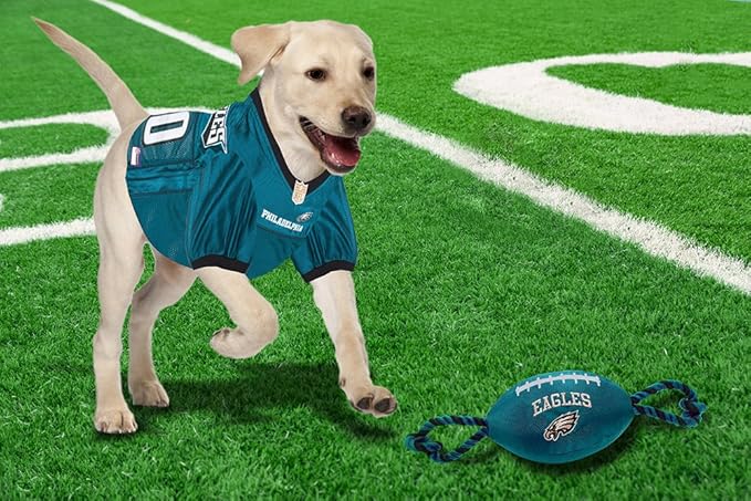 Pets First NFL Philadelphia Eagles Football Dog Toy, Tough Quality Nylon Materials, Strong Pull Ropes, Inner Squeaker, NFL Team Color