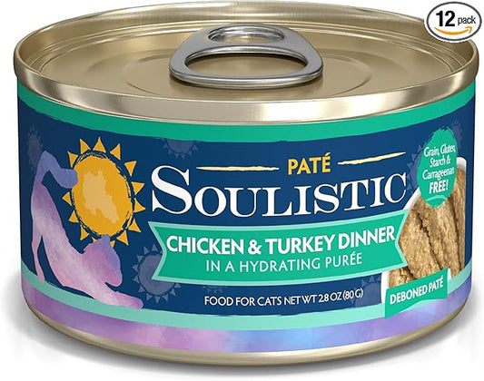 Soulistic Paté, Chicken and Turkey Dinner in a Hydrating Purée, 2.8oz Can, Pack of 12