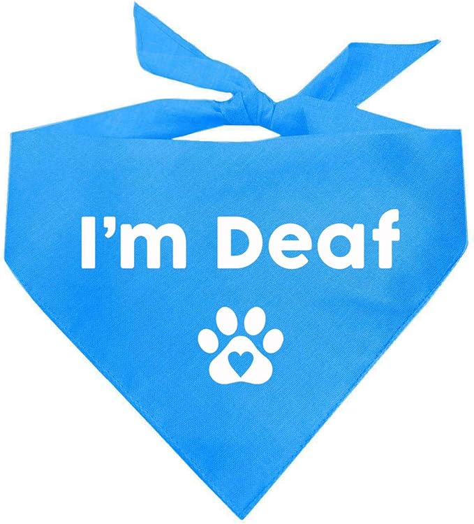 I'm Deaf Dog Bandana | 100% Adjustable Cotton Triangle | Made in USA | Deaf | Impaired | Hearing Loss Accessory | Warning | (Turquoise, OS 412)