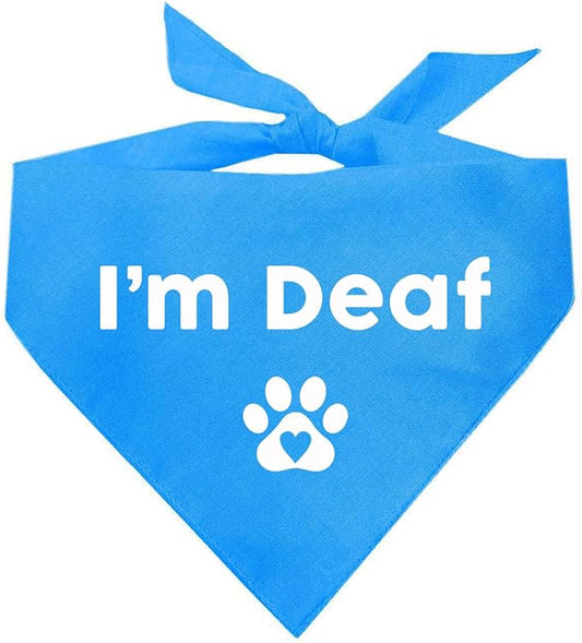 I'm Deaf Dog Bandana | 100% Adjustable Cotton Triangle | Made in USA | Deaf | Impaired | Hearing Loss Accessory | Warning | (Turquoise, OS 412)