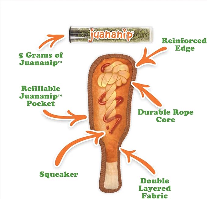 Doggijuana Cafe Combo Refillable Juananip Toy Bundle | Grilled Cheese & Corn Dog | Funny Dog Toy Plush with Catnip and Refill | Interactive Chew for Play