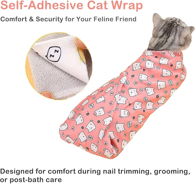 21.7'' Cat Grooming Wrap for Cutting Nails - Escape Proof Cats Restraint Wrap for Nail Clipping,Kitten Swaddle Wrap,Anti-Scratch & Anti-Bite,Easy Clipping & Care Pet Tool(M (up to 6 lbs)