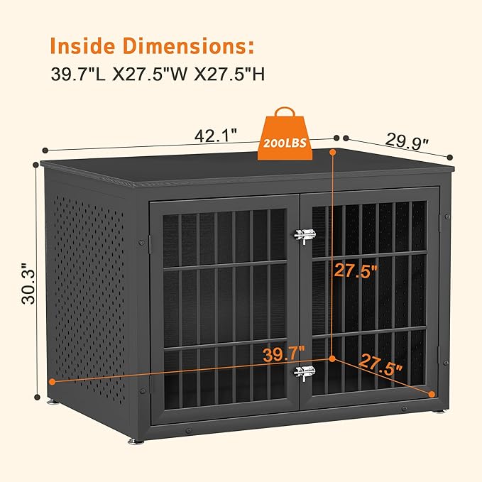 rehomerance 42" Heavy Duty Dog Crate Furniture for Large and Medium Dogs, Enclosed Design Wooden Metal Kennel, Wooden Cage Furniture Indoor, Decorative Dog Kennel End Table