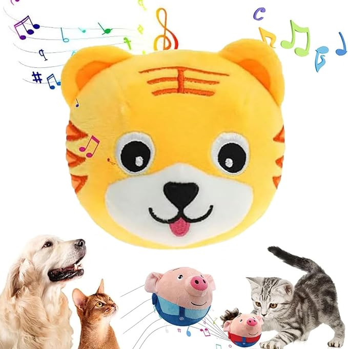 Interactive Dog Toys - Active Moving Pet Plush Toy Ball Washable Cartoon Electronic Bounce Toy Active Rolling Ball for Dog, Cats(G)