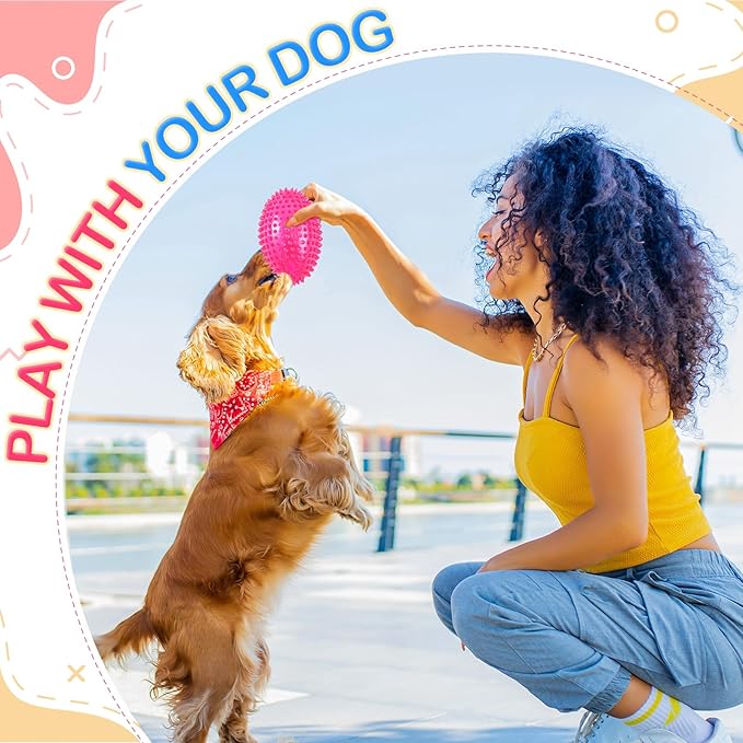 Silipull 4 Pcs Spiky Squeaker Football Dog Toy for Medium Large Dogs Spiky Dog Balls Puppy Chew Toys for Aggressive Chewers Training Fetch (Vivid,4.5 x 3.1 Inch)