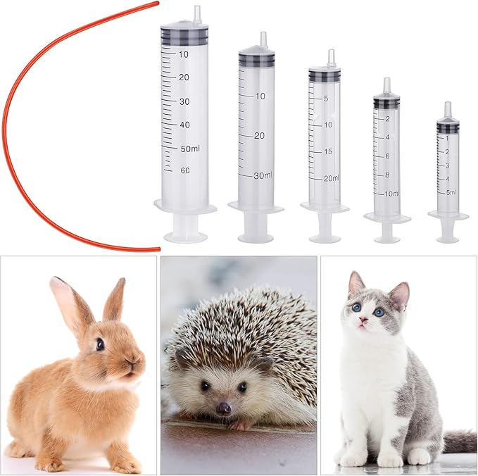 Jutom 10 Pack Puppy Kitten Feeding Tube Kit Include 5 Pack 8 FR Red Rubber Puppy Feeding Tube and 5 Clear Kitten Syringe 5 ml 10 ml 20 ml 30 ml 60 ml for Goat Small Animals