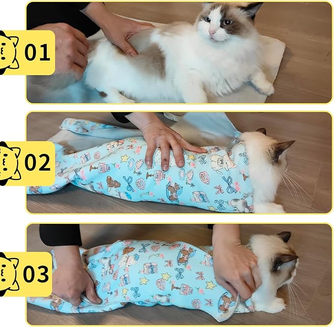 Cat Wrap for Cutting Nails Gentle Wrapped Cat Swaddle Cat Grooming Wrap Comfortable Wrap Prevents Cat Resistance Cat Burrito Wrap Cat Grooming Supplies for Nail Trimming(22x22in)
