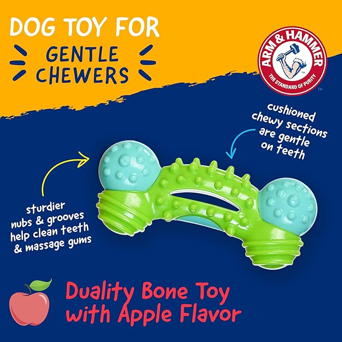 Arm & Hammer Nubbies Duality Bone Dog Dental Chew Toy, Green Apple Flavor, Baking Soda Infused, Nubby Grooves Reduce Plaque and Tartar, No Stuffing, for Moderate Chewers
