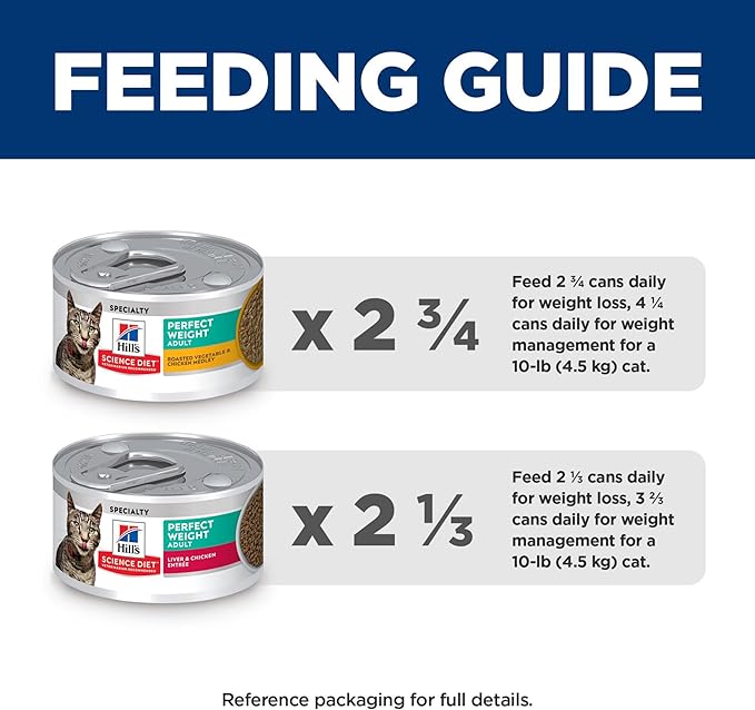 Hill's Science Diet Adult Perfect Weight Wet Cat Food Variety Pack, Vegetable & Chicken and Liver & Chicken, 2.9 oz. Cans, 12-Pack