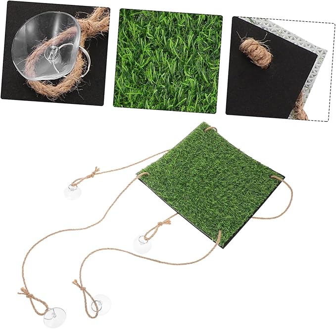 COLLBATH Artificial Grass Hammock for Small Pets Gecko Climbing Net and Bird Cage Accessory Indoor Outdoor Use Fun Habitat Enhancer for Lizards and Birds