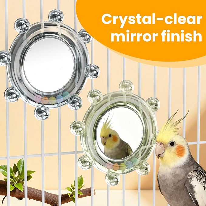 Bird Mirror Toys for Cage,Parakeet Rotating Sound Wheel Toy,Budgie Training Colorful Interactive Chew Toys for Canaries Lovebirds Conures Cockatiels cage Accessories (1, Blue)