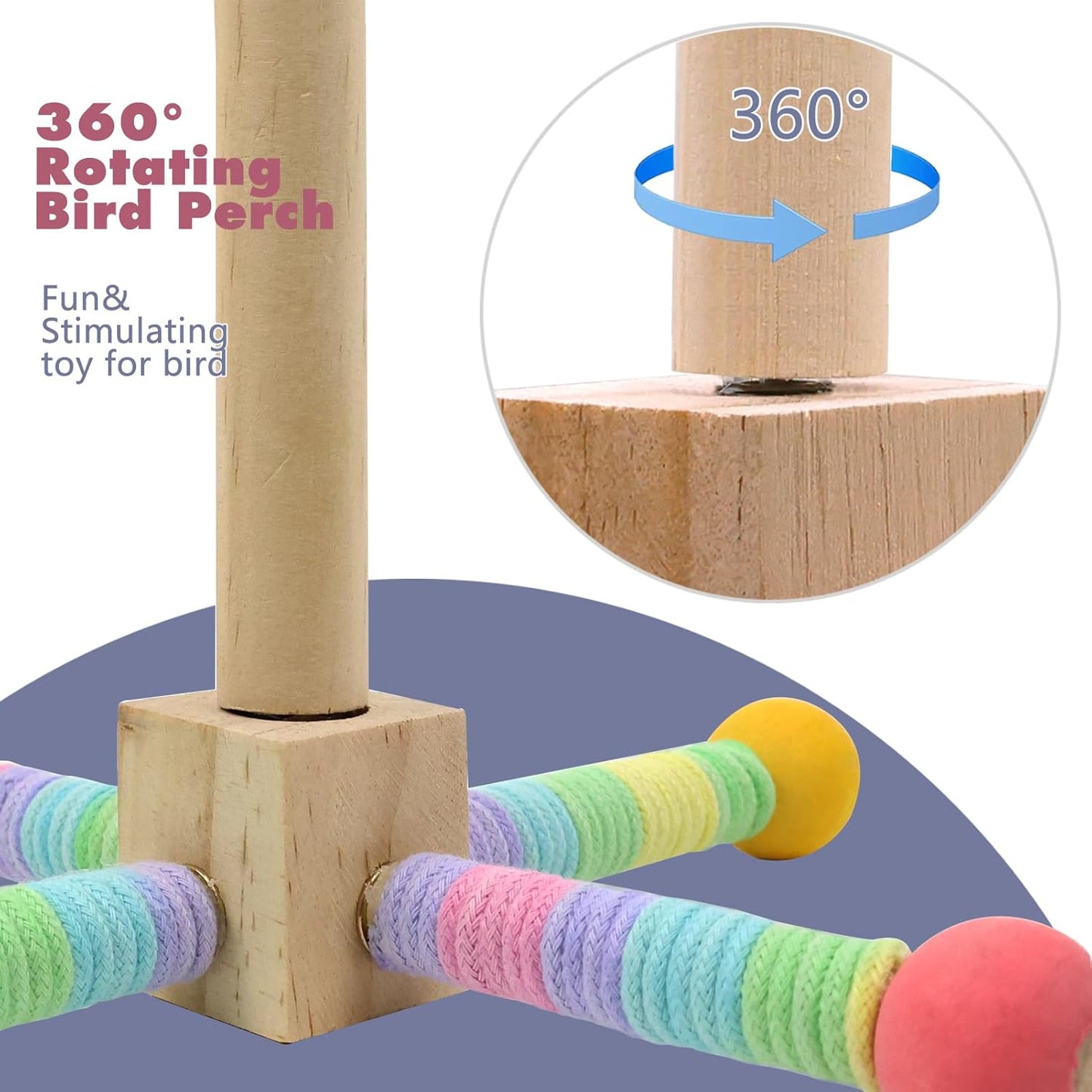 Upgraded Parrot Perch Toy,Rotating Bird Perch Stand with Chew Ball Toy for Small&Medium Birds,Bird Cage Accessories for Parakeets Cockatiels Lovebirds Conures Finches Budgies